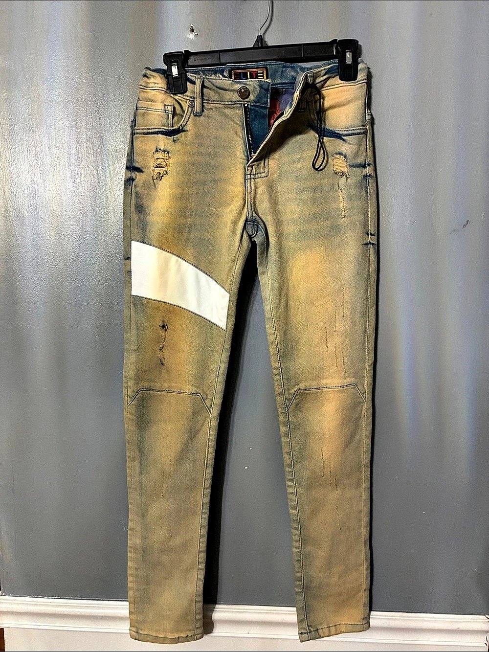 ELITE Men's Color Block Skinny Jeans in Tan & Blue